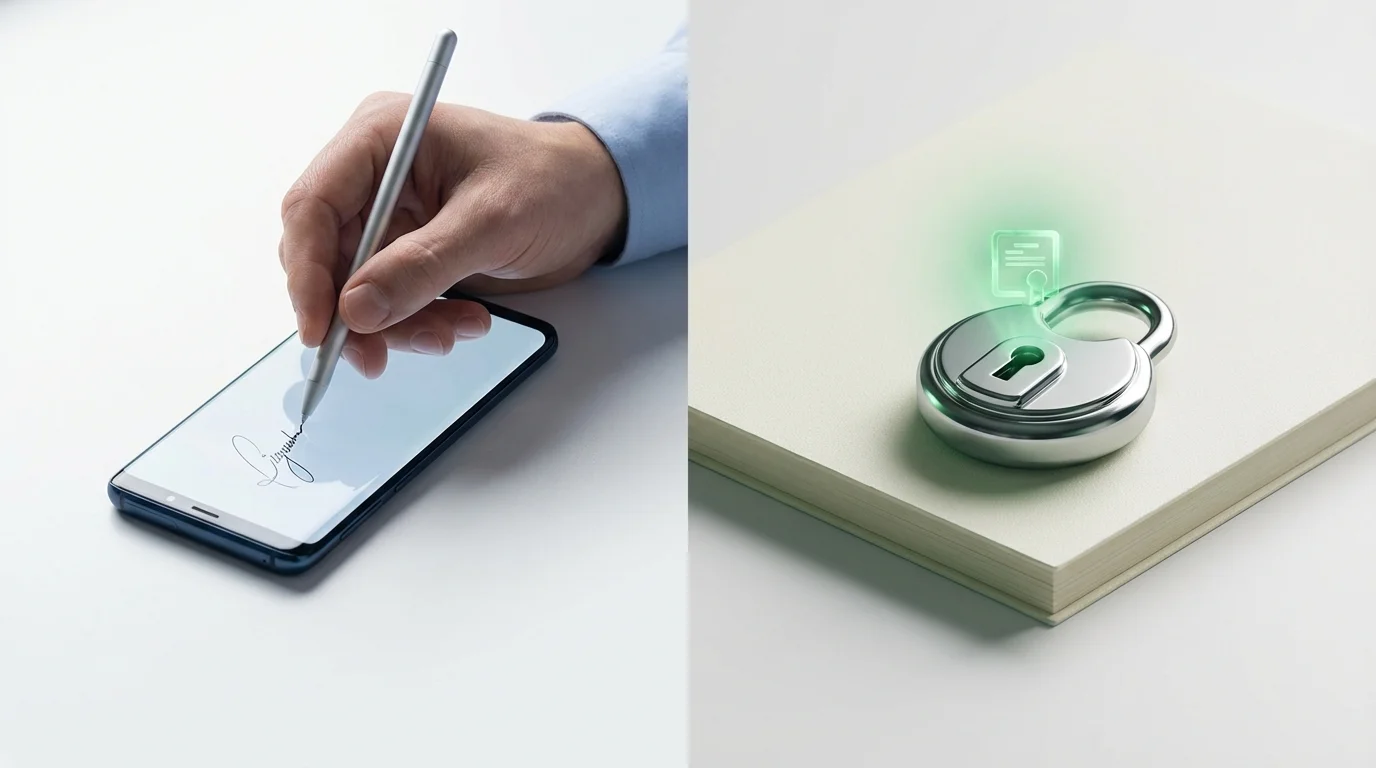 Visual comparison between a simple electronic signature and a cryptographically secured digital signature