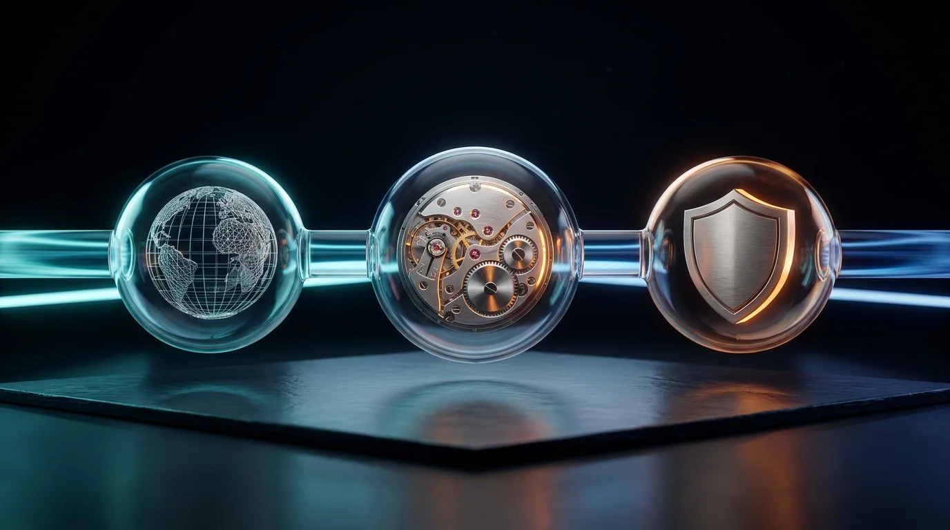 Uma linha do tempo visual mostrando endereço IP, carimbo de data/hora e hash digital para segurança do documento