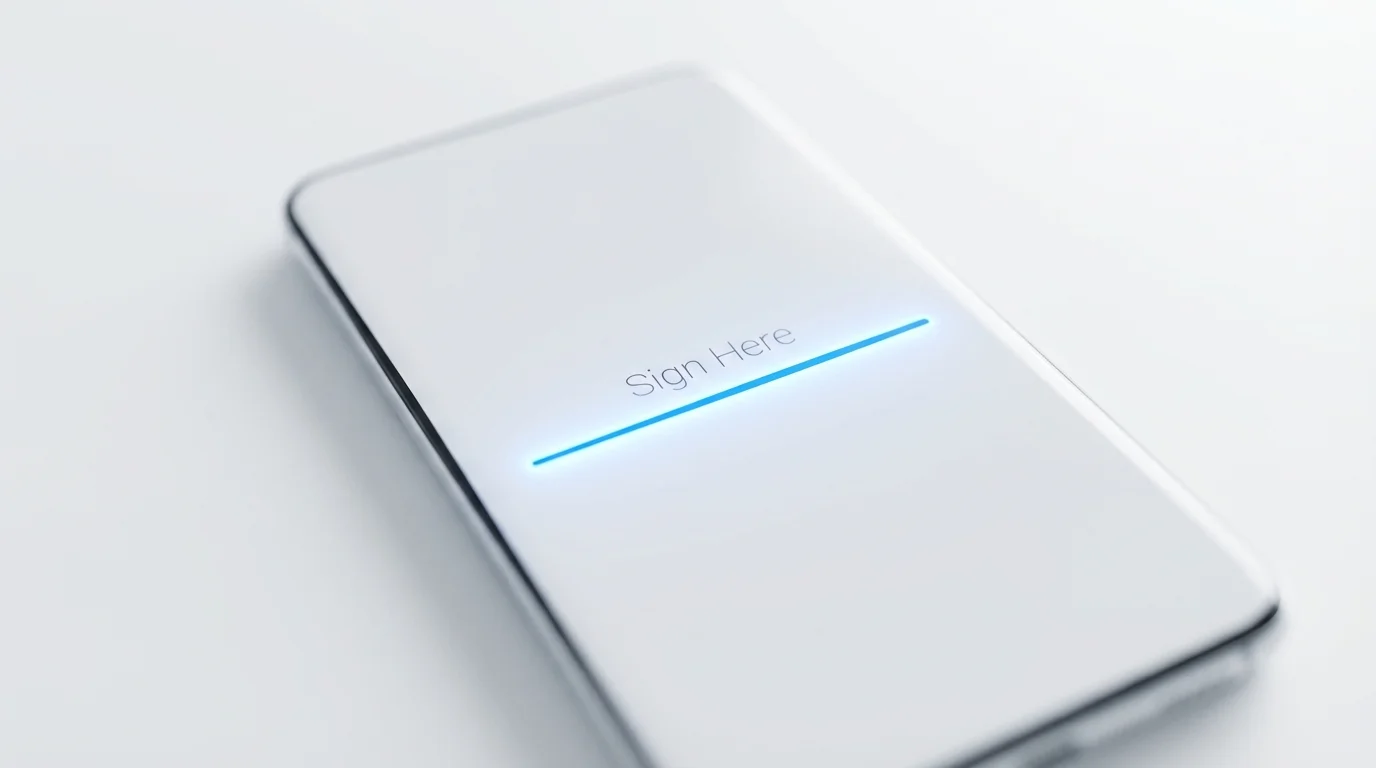 A zero-account creation mobile e-signature interface designed for freelancers.