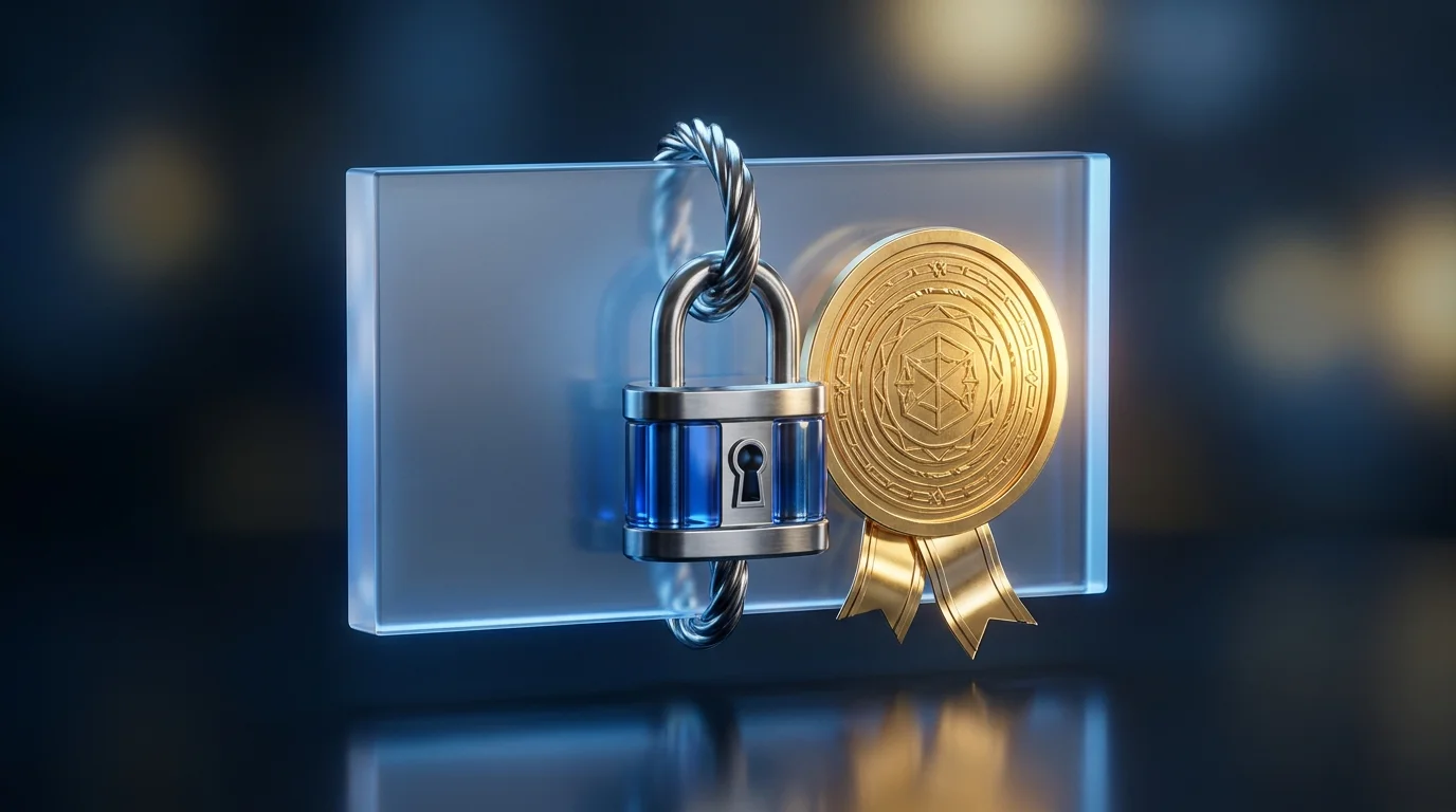 Visací zámek digitálního certifikátu zabezpečující digitální dokument představující PKI kryptografii