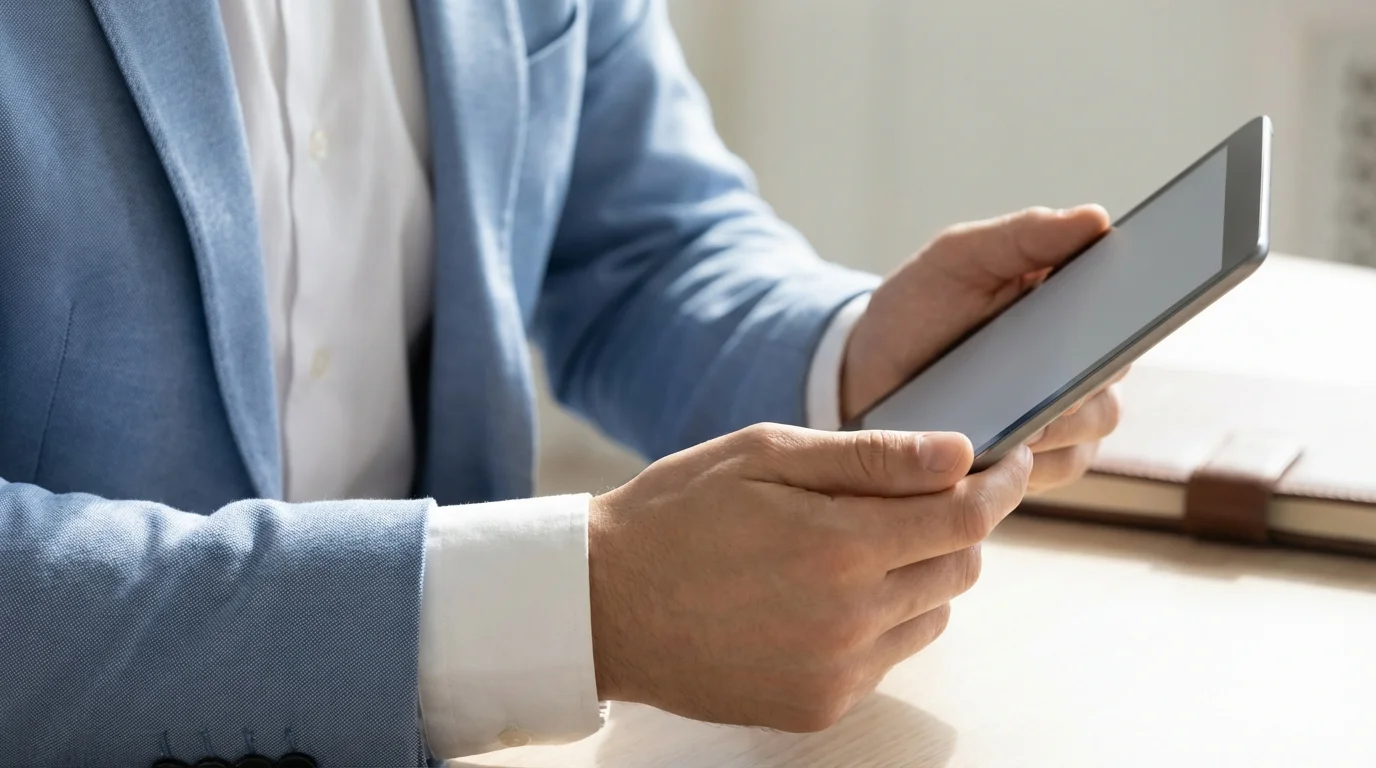 Imej dekat seseorang menandatangani dokumen pada telefon pintar mereka menggunakan aplikasi tandatangan elektronik mudah alih